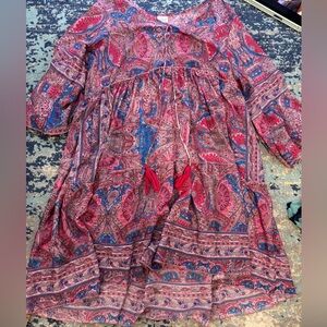 Paisley Patterned Kids Dress - Red and Blue